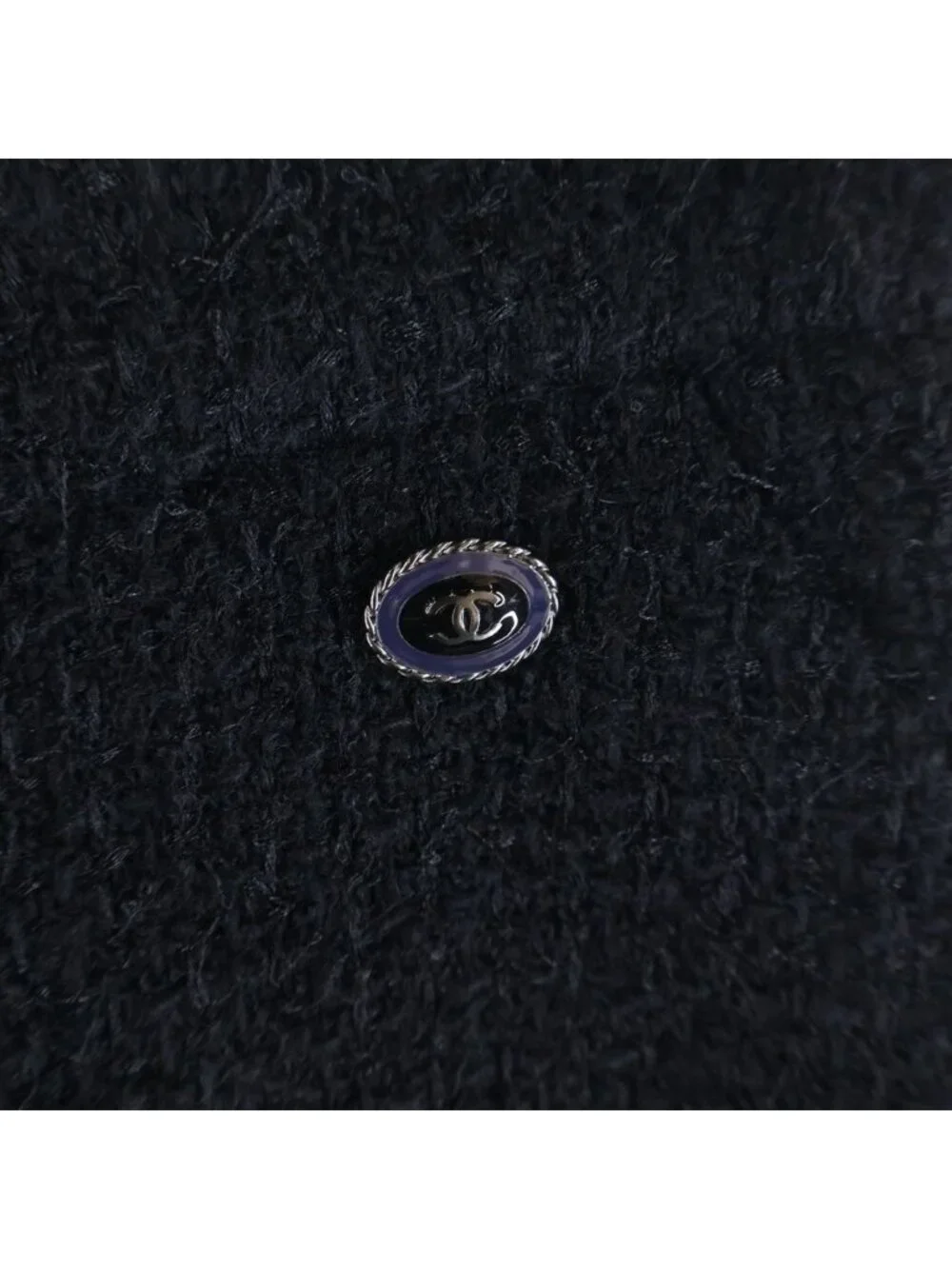 Chanel Tweed Wide Pants CC Logo Button Trousers Black